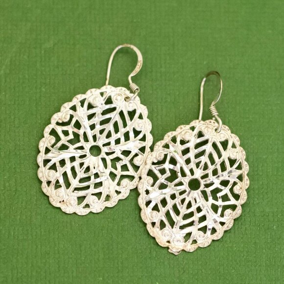 Vintage Sterling Silver Abstract Spider's Web Dangle Earrings, K35 - Picture 1 of 2